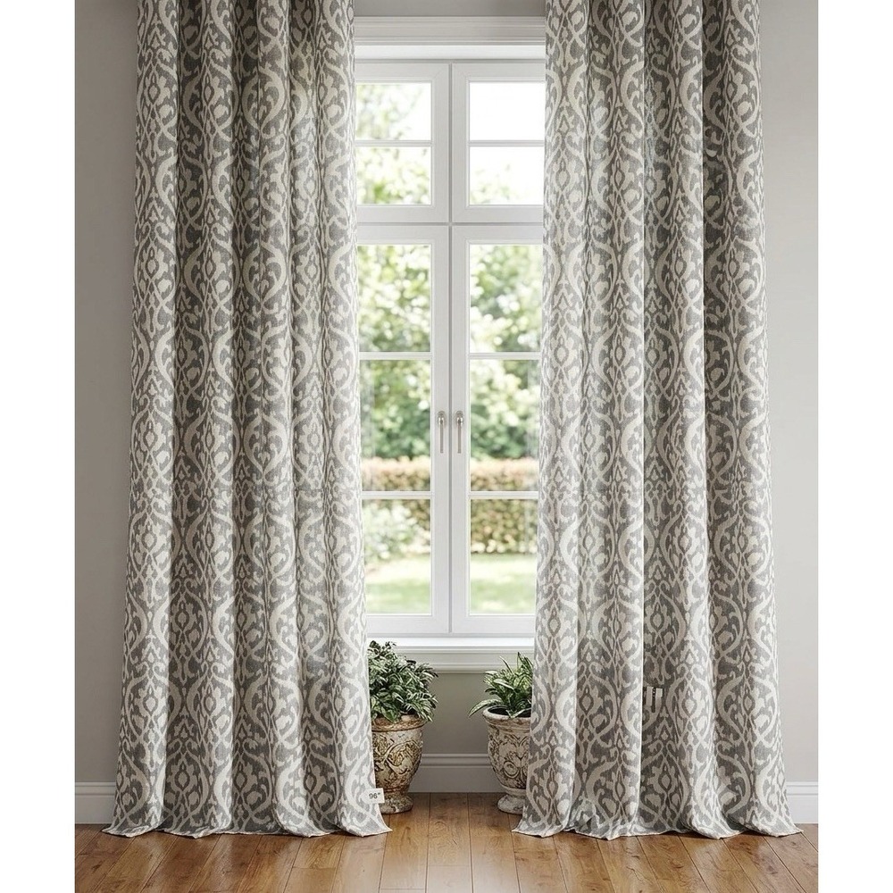 Pottery Barn INGRID DRAPE (1) 3-in-1 Pole Top GRAY IKAT 50x96" Curtain Panel
